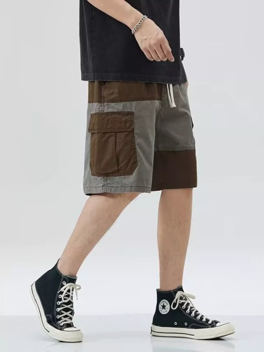 Men's Plus Size Two-Tone Cargo Shorts with Drawstring - Picture 3 of 4